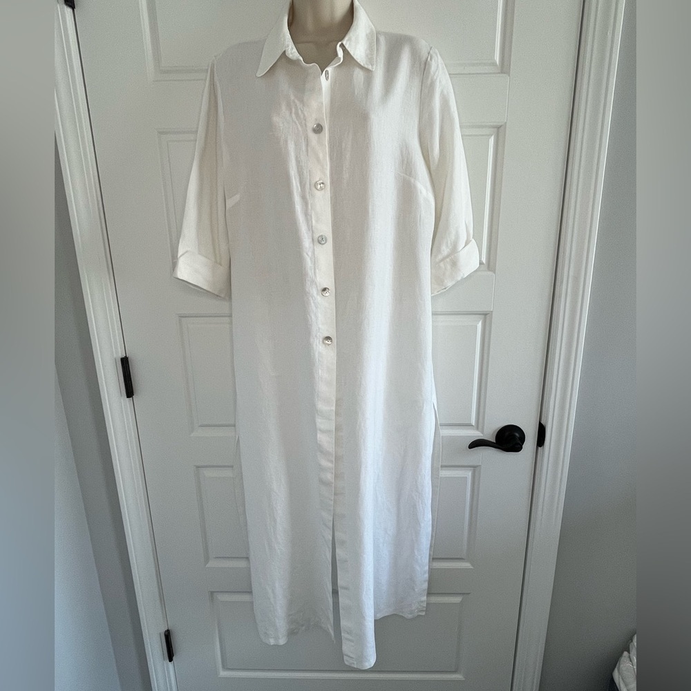 Laura Clement Collection 100% Linen Button Front Duster Coastal Chic Size 12